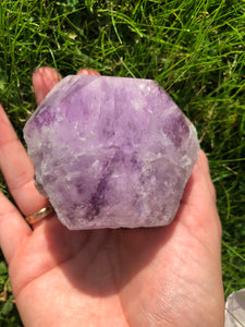 Large purple amethyst point encoded with light language unique to you